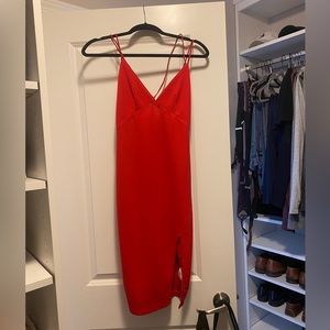Red midi dress with slit